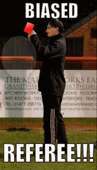 Man Holding Red Card Saying Biased Referee GIF