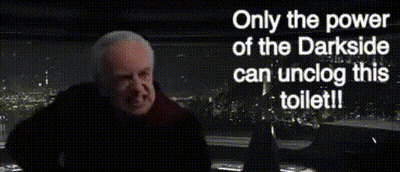 Man Holding Red Lightsaber Only The Power Of The Darkside Can Unlog This Toilet GIF