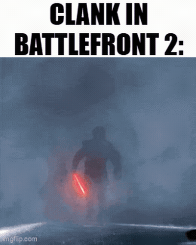Man Holding Red Lightsaber Saying Clank In Battlefront 2 GIF