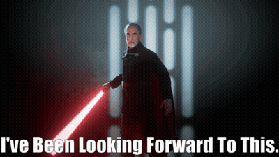 Man Holding Red Lightsaber Saying I've Been Looking Forward To This GIF