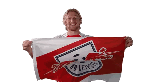 Man Holding Red White Blue Flag With Soccer Ball Sticker