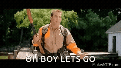 Man Holding Rifle Saying Oh Boy Let's Go GIF