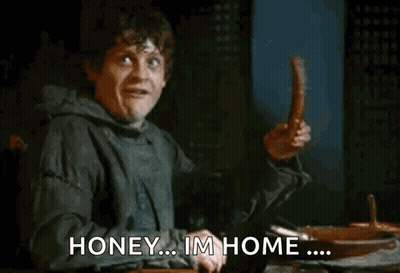 Man Holding Sausage Saying Honey Im Home GIF