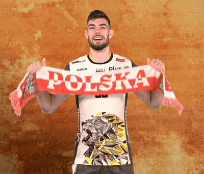 Man Holding Scarf Saying Polska GIF