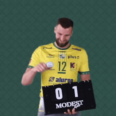 Man Holding Scoreboard Saying Modest GIF