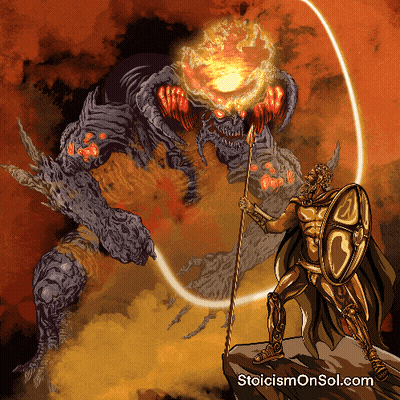 Man Holding Shield And Spear Stoicismonsol.com GIF
