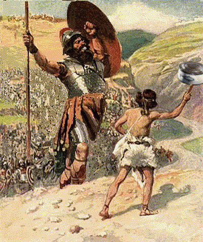 Man Holding Shield and Woman Holding Bowl