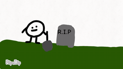 Man Holding Shovel Next To R.I.P. Grave GIF