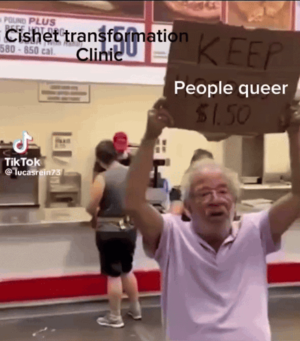 Man Holding Sign Keep People Queer $1.50 GIF
