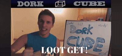 Man Holding Sign Saying Dork Cube GIF
