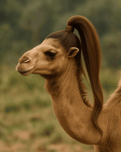 Man Holding Small Camel With Mouth Open GIF