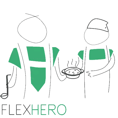 Man Holding Soup With Flexhero Sticker