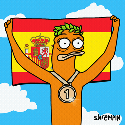 Man Holding Spanish Flag And Medal Number 1 GIF