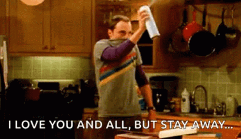 Man Holding Spray Bottle Saying Stay Away GIF