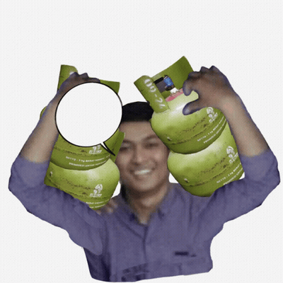 Man Holding Stack Of Green Gas Cylinders Saying Gas Keunlah GIF