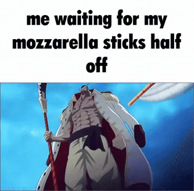 Man Holding Stick Saying Mozzarella Sticks Half Off GIF