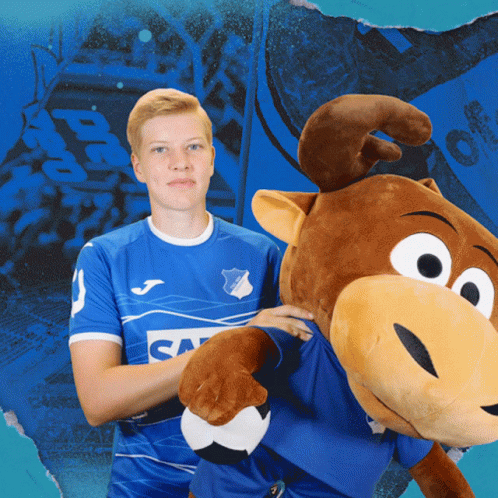 Man Holding Stuffed Animal In Blue Shirt Saying Sap GIF