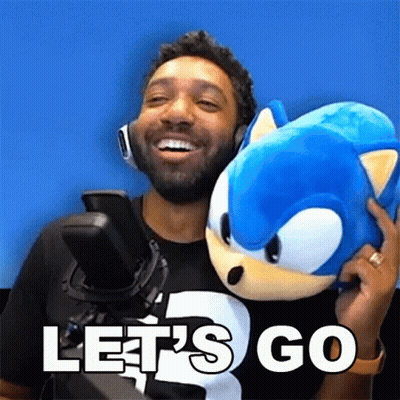 Man Holding Stuffed Sonic The Hedgehog Saying Let's Go GIF