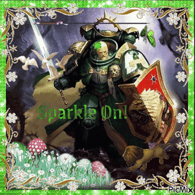 Man Holding Sword and Shield Saying Sparkle