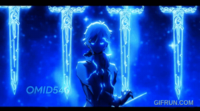 Man Holding Sword In Front Of Three Swords GIF