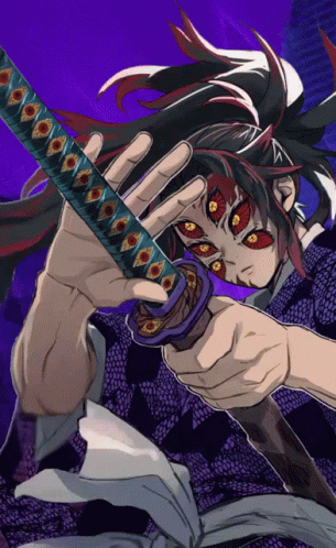 Man Holding Sword Purple Background GIF