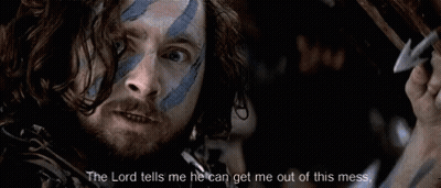 Man Holding Sword Saying But He's Pretty Sure You're Fucked GIF