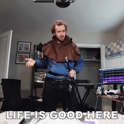 Man Holding Sword Saying Life Is Good Here GIF