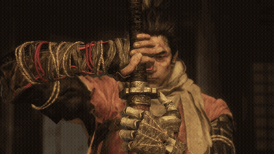 Man Holding Sword With Scarf And Gloves GIF