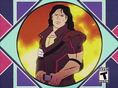 Man Holding Sword With T And ESRB GIF