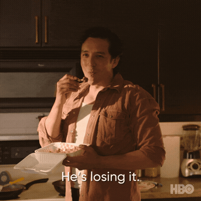 Man Holding Takeout Container Saying He's Losing It GIF
