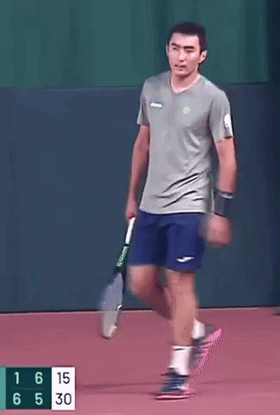 Man Holding Tennis Racquet Court Score 16-15-6-5-30 GIF