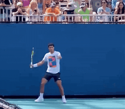 Man Holding Tennis Racquet In Front Of Crowd GIF