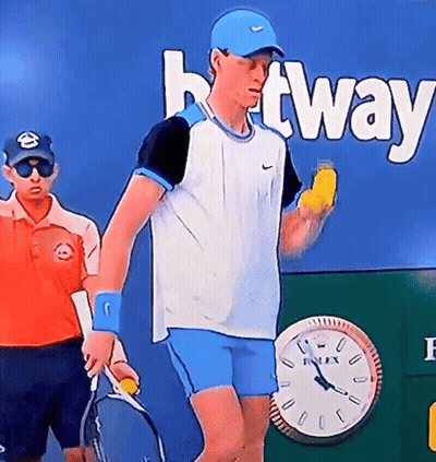 Man Holding Tennis Racquet Tway Sign GIF