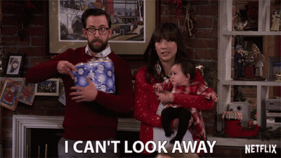 Man Holding Toilet Paper And Woman Holding Baby Say I Can't Look Away GIF