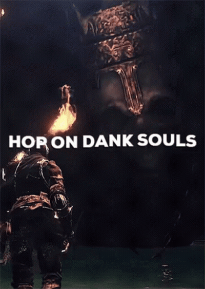 Man Holding Torch Before Large Skull Hop On Dank Souls GIF
