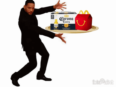 Man Holding Tray Of Corona Extra And Happy Meal GIF