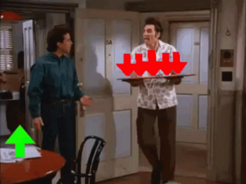 Man Holding Tray With Red Arrows Pointing Up And Down GIF