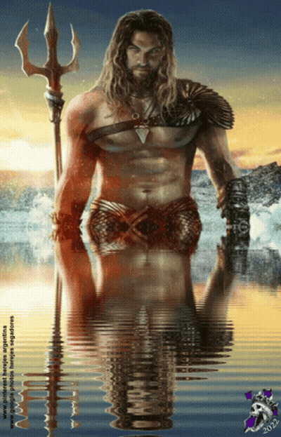 Man Holding Trident Standing In Water GIF