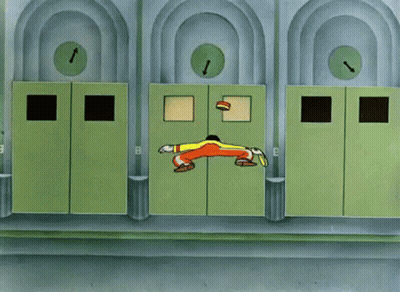 Man Holding Trophy By Elevator With Letter E GIF