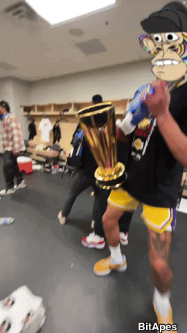 Man Holding Trophy Locker Room Monkey Bit Apes GIF