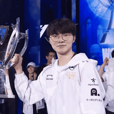 Man Holding Trophy With Hana Bank Sleeve GIF