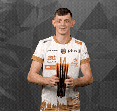 Man Holding Trophy With Plus Shirt
