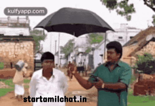 Man Holding Umbrella Over Another GIF