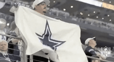 Man Holding White Flag With Cowboy Star In Stadium GIF