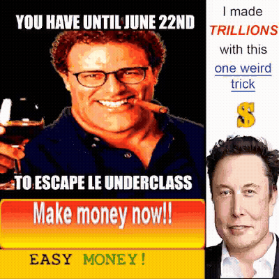 Man Holding Wine Glass Next To Elon Musk Ad GIF