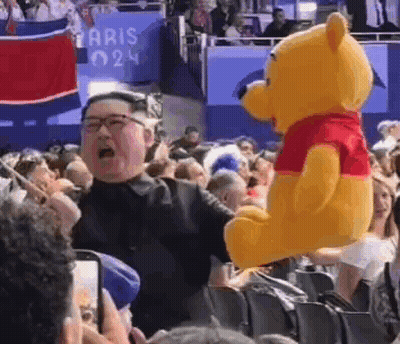 Man Holding Winnie The Pooh In Crowd GIF