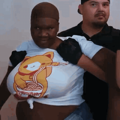 Man Holding Woman In Cat Noodle T-Shirt GIF