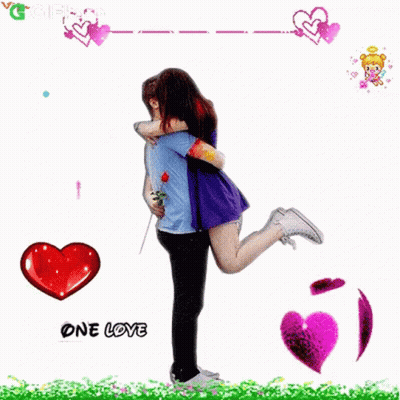 Man Holding Woman With Hearts And One Love GIF