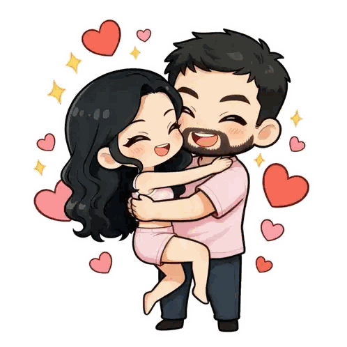 Man Holding Woman With Hearts Sticker