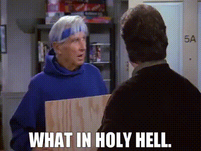 Man Holding Wood Another Says What In Holy Hell GIF